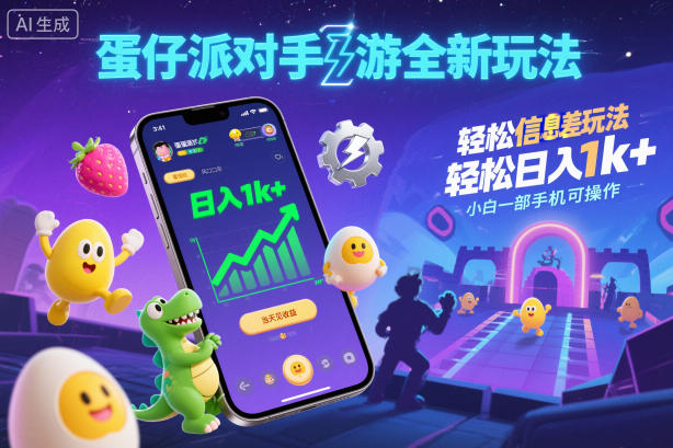 蛋仔派对手游全新玩法,轻松日入1k+,风口信息差玩法,当天见收益,小白一部手机可操作-淘金阁网创