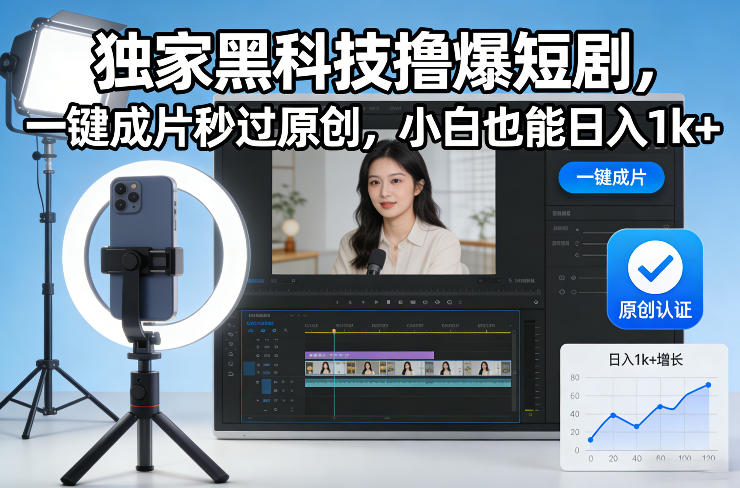 独家黑科技撸爆短剧,一键成片秒过原创,小白也能日入1k+【揭秘】-淘金阁网创