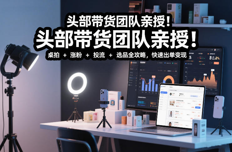 头部带货团队亲授！专业短视频实拍带货课：桌拍+涨粉+投流+选品全攻略，快速出单变现，月入2w+-淘金阁网创