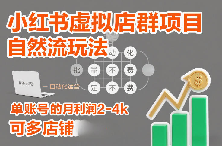 小红书虚拟店群项目，自然流玩法，批量自动化，稳定不费号，单账号的月利润2-4k，可多店矩阵-淘金阁网创