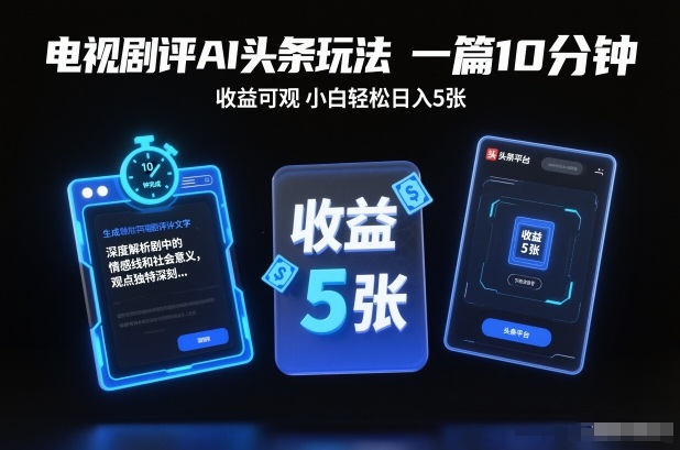 电视剧评AI头条玩法，一篇10分钟，收益可观，小白轻松日入5张+【独家】-淘金阁网创