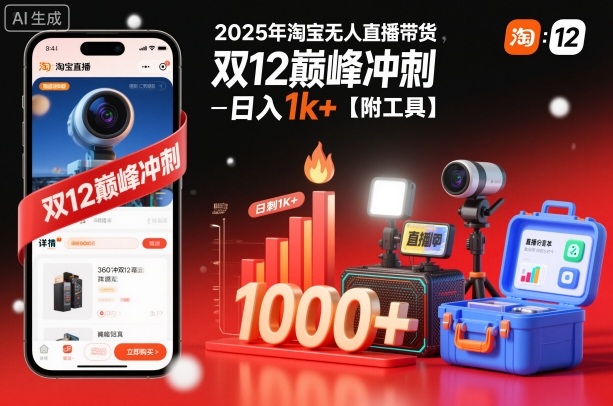 2025年淘宝无人直播带货,冲刺双12,日入1k+【附工具】【揭秘】 2025年淘宝无人直播带货,冲刺双12,日入1k+【附工具】【揭秘】