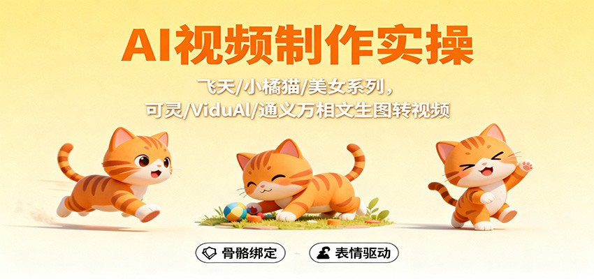 AI视频制作实操,飞天/小橘猫/美女系列,可灵/ViduAl/通义万相文生图转视频-淘金阁网创